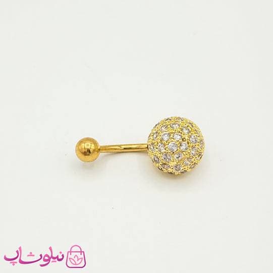 پیرسینگ ناف مدل توپی نگیندار طلایی کد 991-2