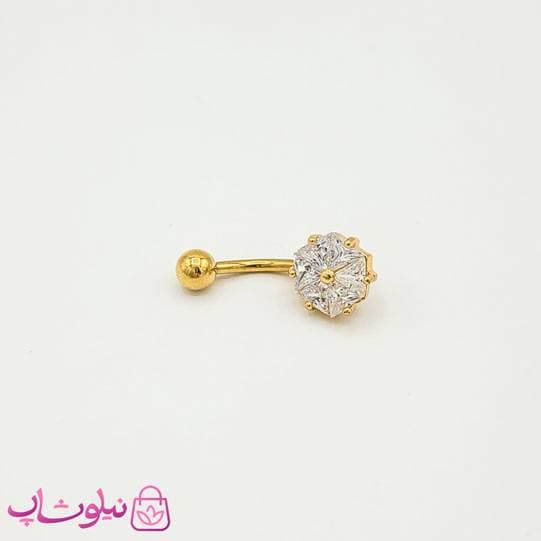 پیرسینگ ناف طلایی با نگین سفید کد 991-3 — تصویر ۳
