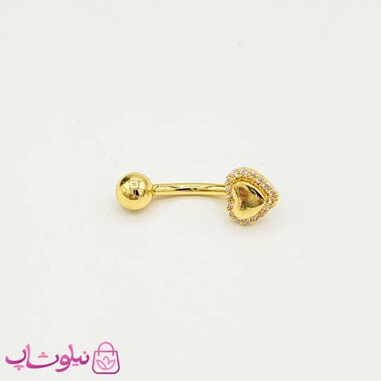 پیرسینگ ناف مدل قلب طلایی نگیندار کد 991 — تصویر ۲