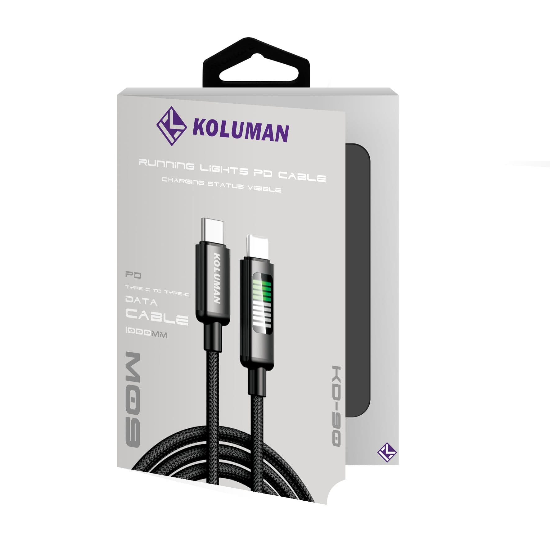 کابل فست شارژ و دیتا Type-C به Type-C کلومن مدل KOLUMAN KD-90 PD 60W طول 1 متر