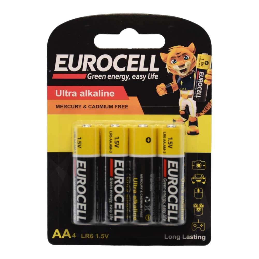باتری قلمی یوروسل EUROCELL اصل مدل اولترا آلکالاین بسته 4 عددی