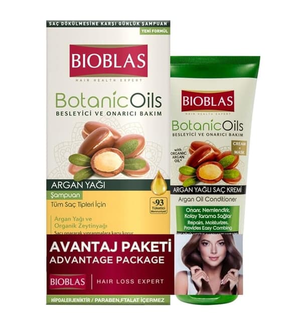 پک شامپو و نرم کننده مو BIOBLAS حاوی روغن آرگان مدل BOTANIC OILS