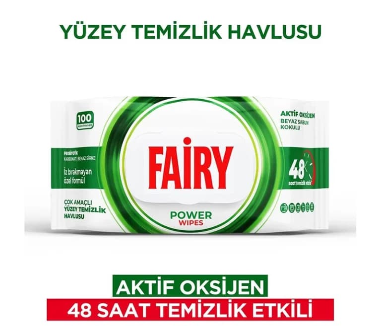 دستمال مرطوب سطوح فیری Fairy مدل Power Wipes حاوی صابون سفید بسته 100 عددی — تصویر ۵