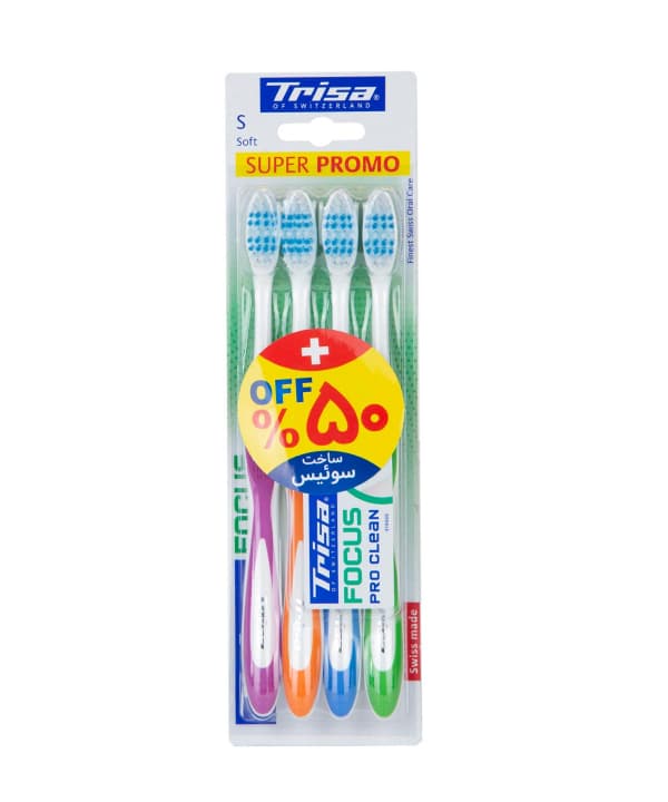مسواک با برس نرم تریزا Trisa مدل Focus Pro Clean بسته 4 عددی