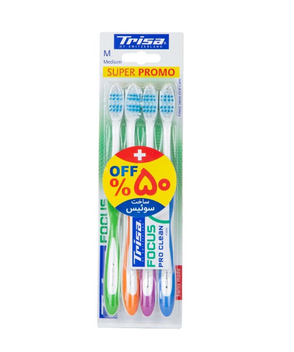 مسواک با برس متوسط تریزا Trisa مدل Focus Pro Clean بسته 4 عددی — تصویر ۳