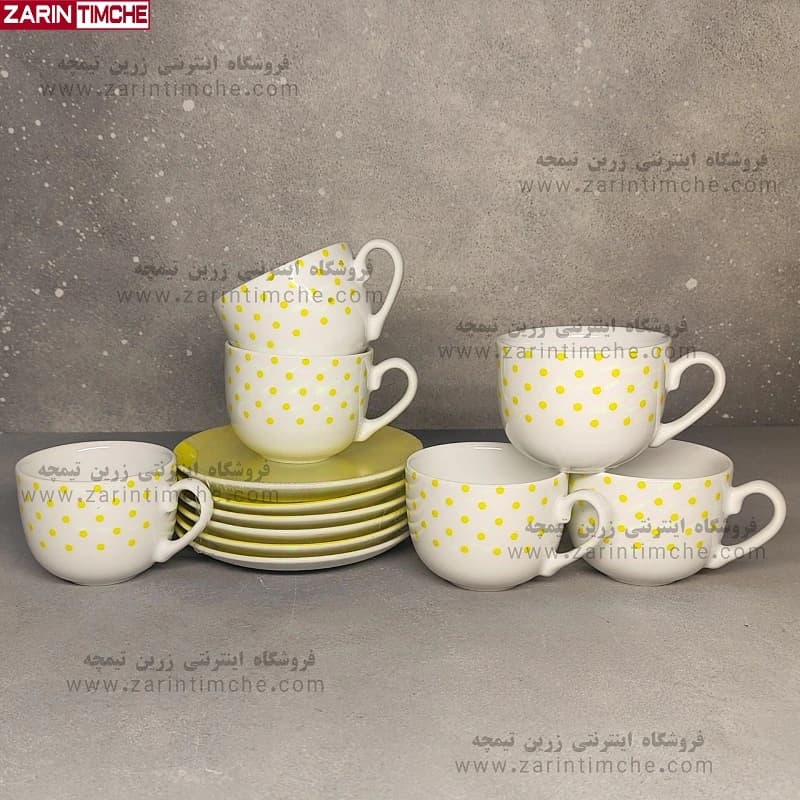 فنجان و نعلبکی چایخوری چینی زرین مدل اسپاتی زرد