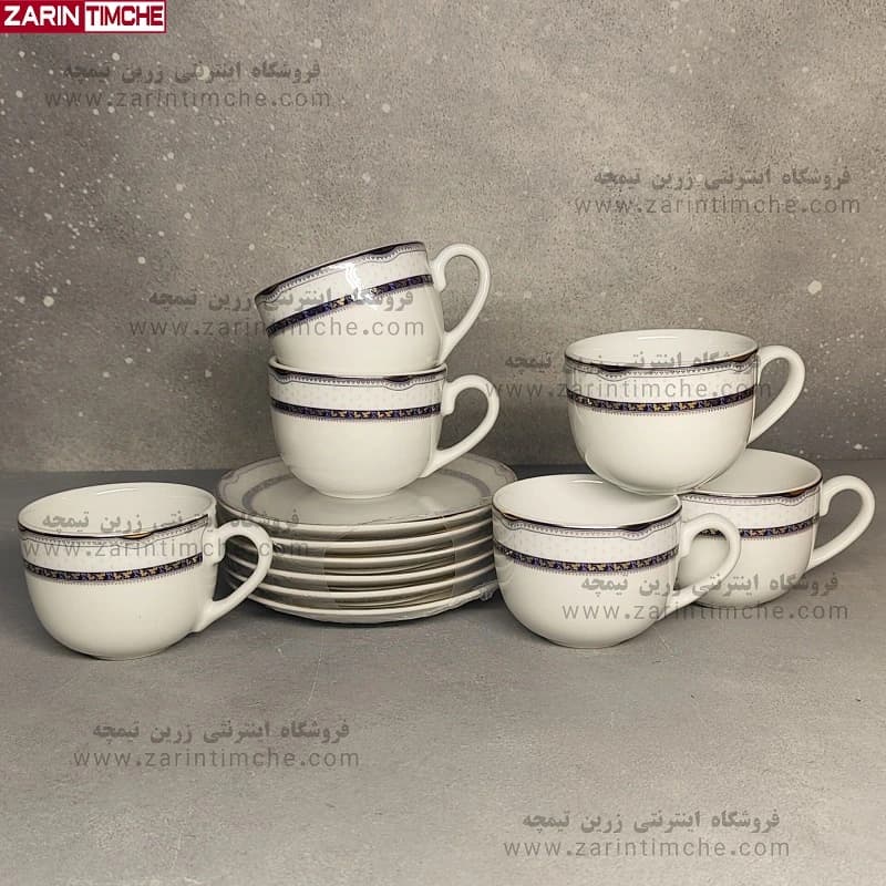 فنجان و نعلبکی چایخوری چینی زرین مدل پرشیا سرمه ای