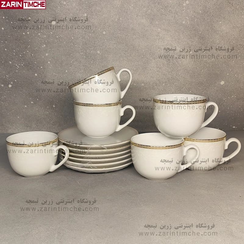فنجان و نعلبکی چایخوری چینی زرین مدل ریوا طلایی — تصویر ۲