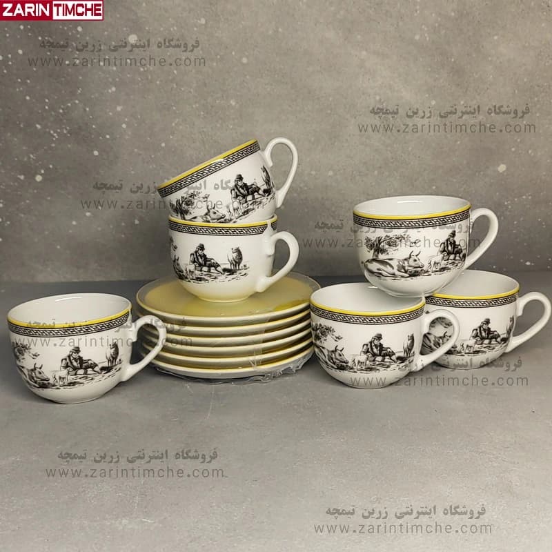 فنجان و نعلبکی چایخوری چینی زرین مدل ویلیج