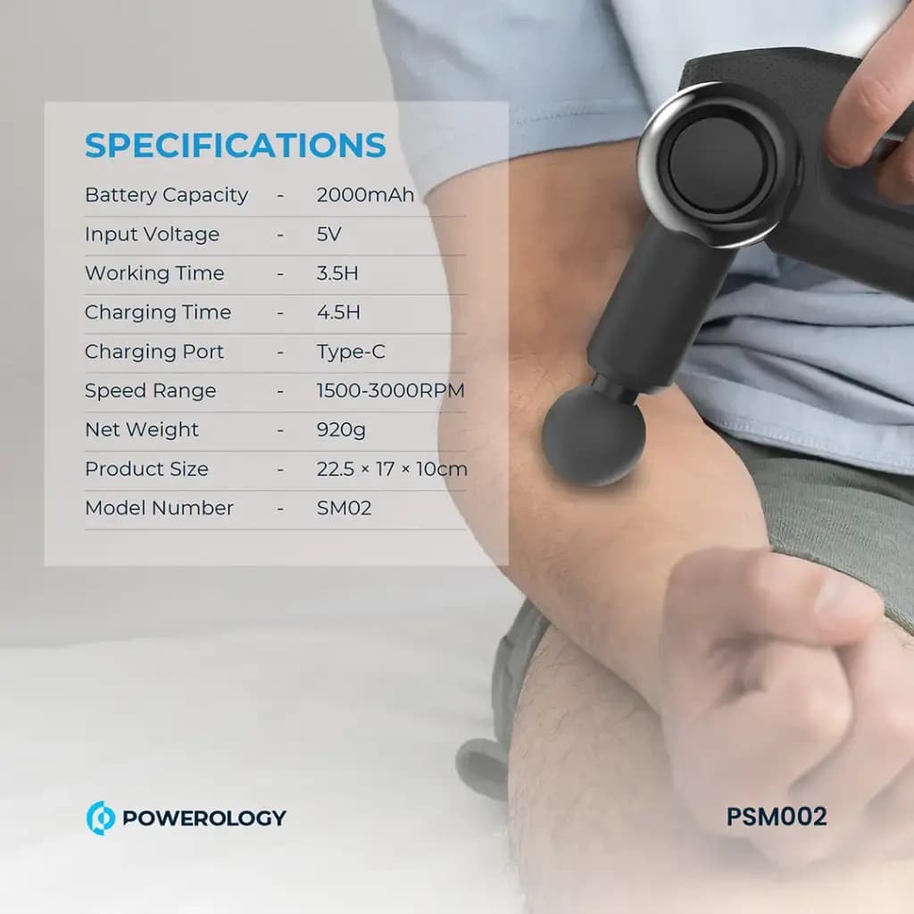 ماساژور تفنگی پاورولورژی Powerology Full-Body Massage Gun PSM02 — تصویر ۸