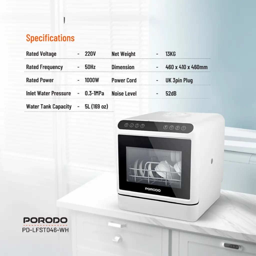 ماشین ظرفشویی رومیزی پورودو لایف‌استایل Porodo Lifestyle Counter-Top Dishwasher — تصویر ۳