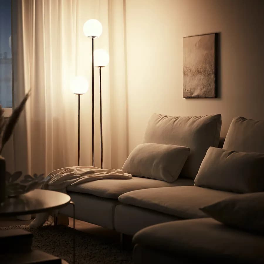 آباژور ایستاده سه شاخه ایکیا SIMRISHAMN روکش کروم/شیشه سفید اوپال — تصویر ۱۲