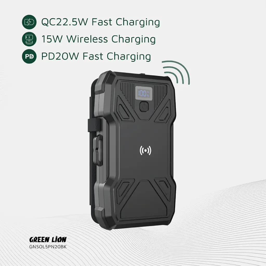 پاور بانک با صفحه خورشیدی گرین لاین Green Lion Solar 5-Panel 20000mAh Power Bank PD20W — تصویر ۱۱