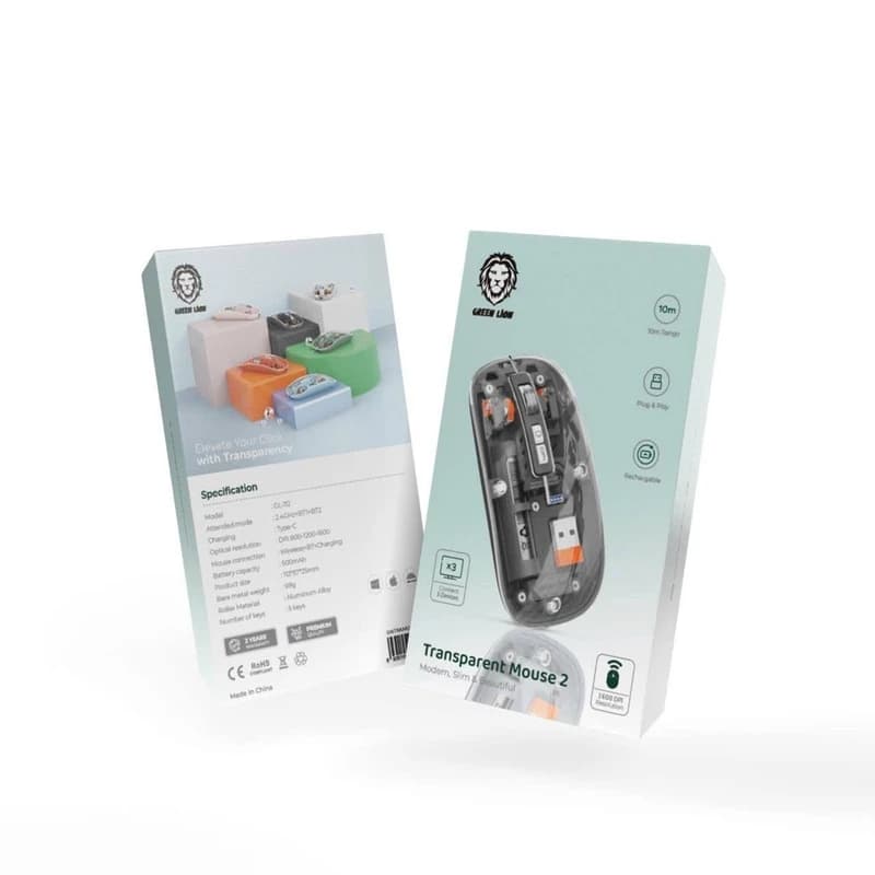 موس ترنسپرنت گرین لاین مدل Green Lion Transparent Mouse 2 1600DPI — تصویر ۶