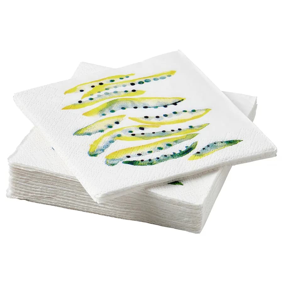 پک 30 تایی دستمال‌ کاغذی طرح‌دار زرد/سبز ایکیا NABBFISK سایز 24×24 سانتی‌متر