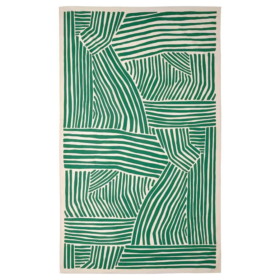 رومیزی مستطیلی سبز تیره/استخوانی ایکیا NABBFISK طرحدار، سایز 145×240 سانتیمتر — تصویر ۵