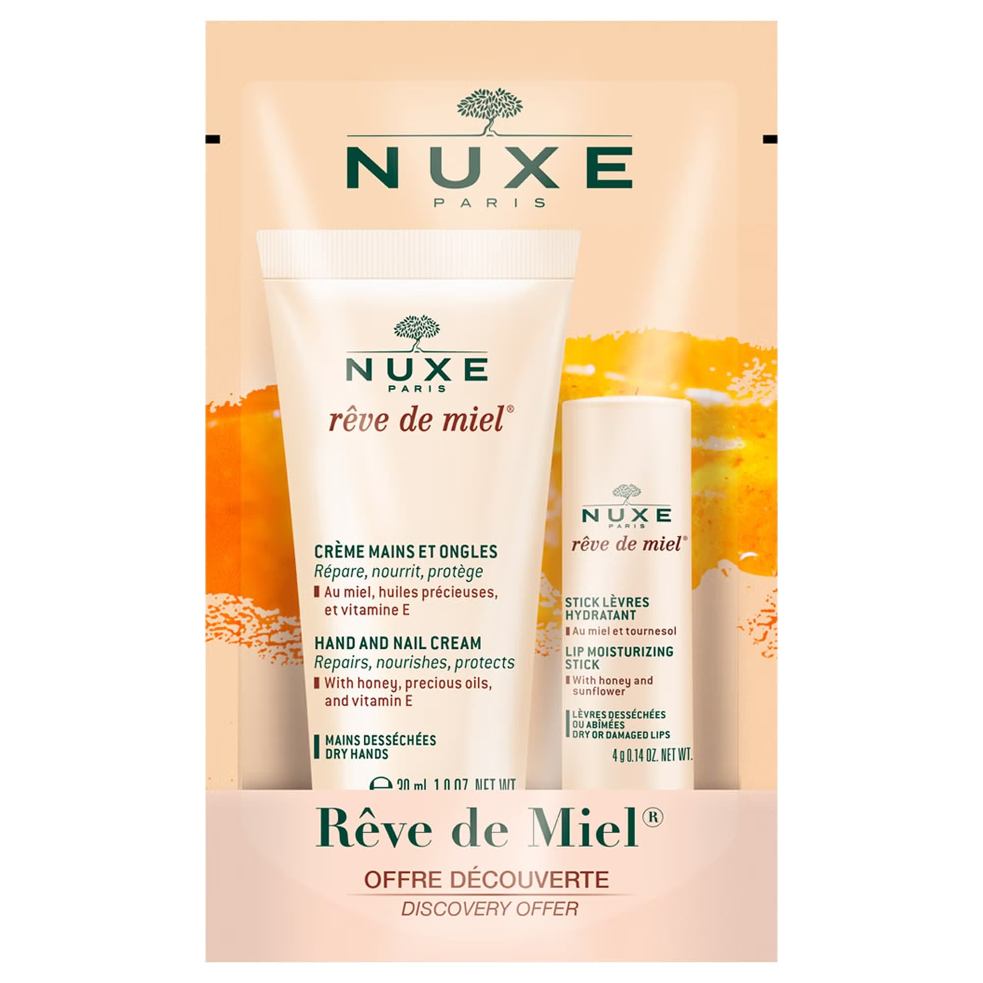 پک کرم مغذی دست و ناخن و استیک لب مرطوب کننده نوکس مدل Reve De Miel بسته 2 عددی — تصویر ۸