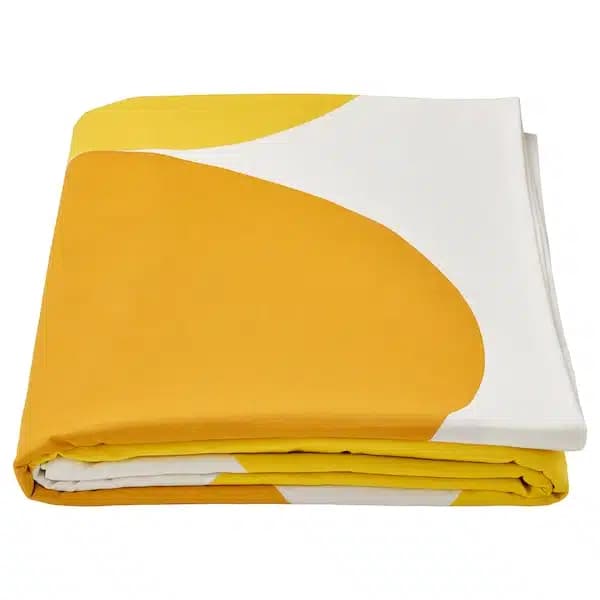رومیزی طرح‌دار ایکیا BROGGAN زرد/سفید، سایز 145×320 سانتی‌متر