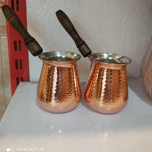 قهوه جوش متوسط دسته چوبی مسی نانو رنگ ثابت چکشی