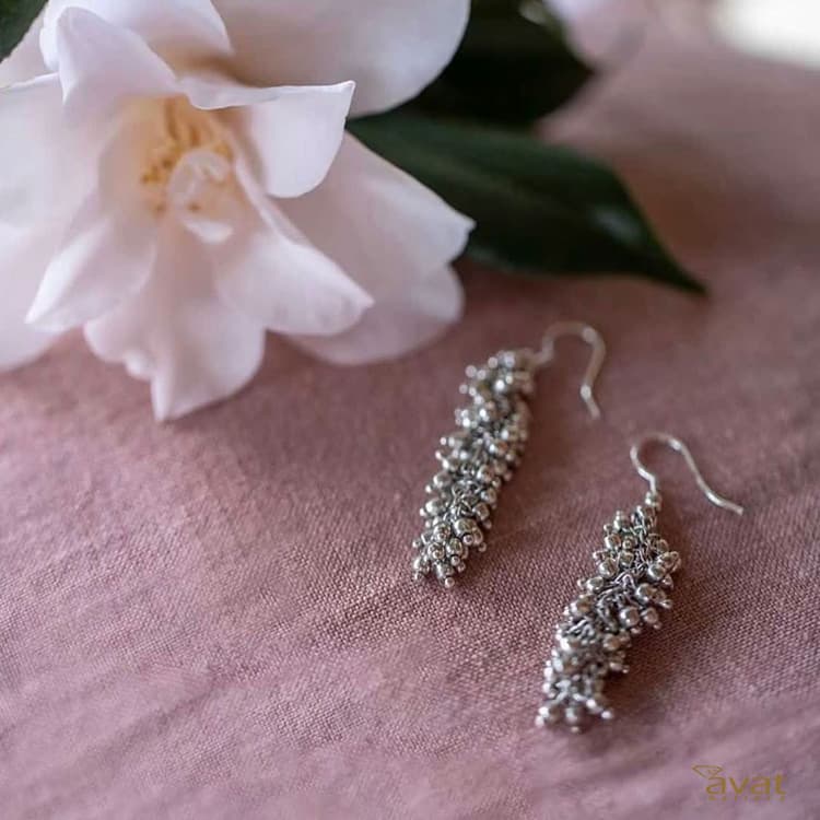 گوشواره خوشه انگور برنج ابکاری نقره ای — تصویر ۶