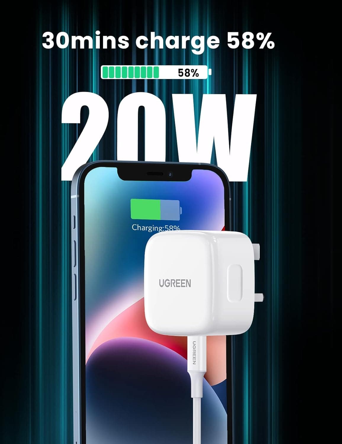 آداپتور 20 وات یوگرین با کابل تایپ سی به لایتنینگ ugreen CD137 usb-c charger — تصویر ۱۱