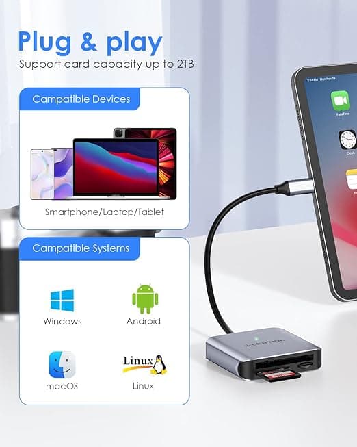 کارتخوان لنشن LENTION USB C to CF/SD/Micro SD Multi Card Reader C8s — تصویر ۴