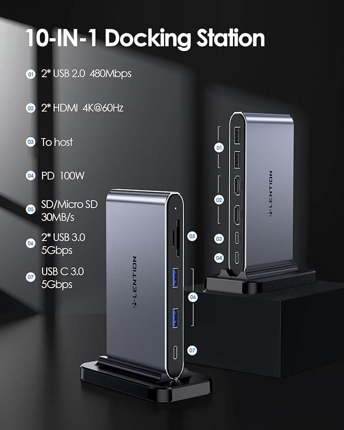 داک استیشن 10 پورت usb-c لنشن مدل LENTION 10-in-1 Detachable D62 — تصویر ۱۱