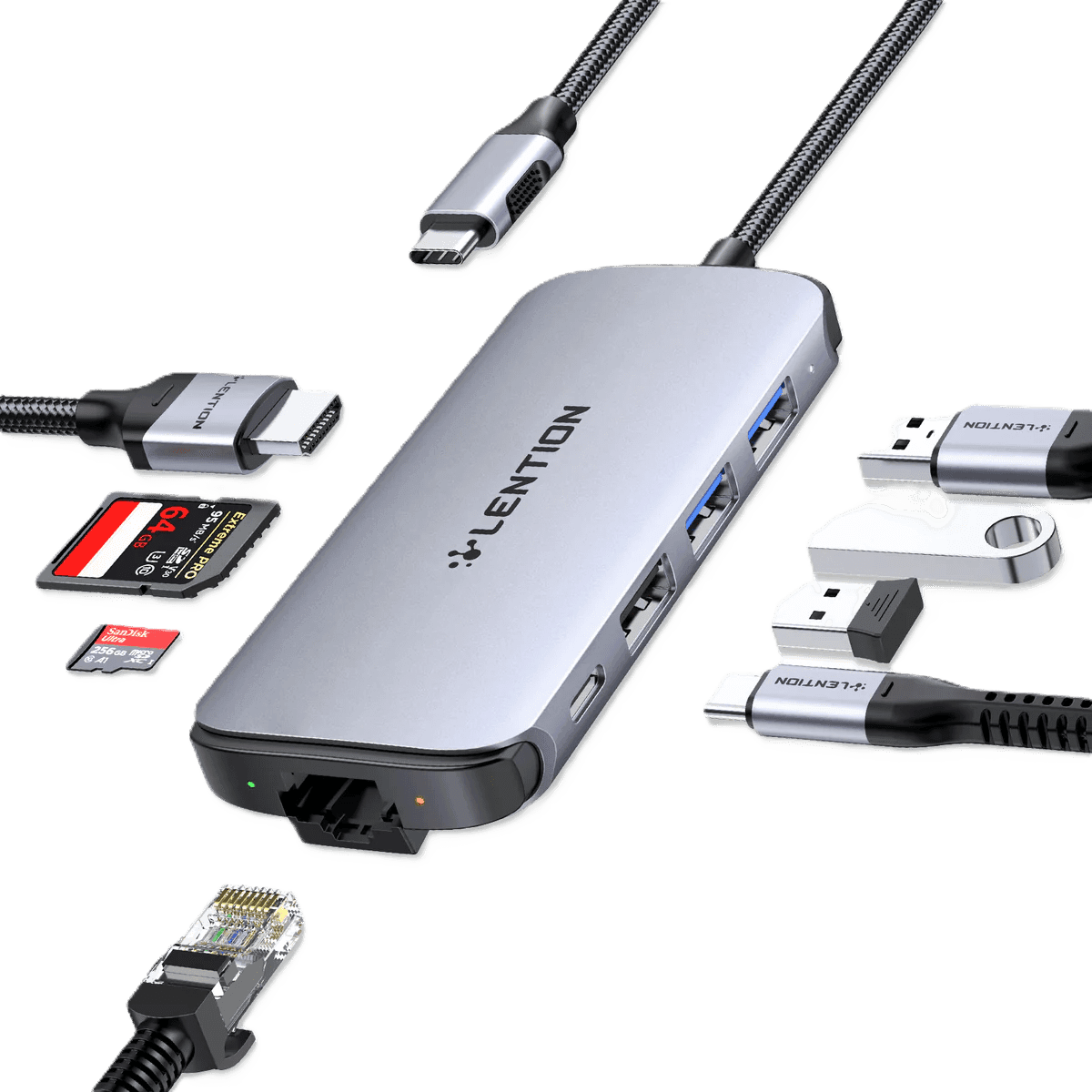 هاب 8 پورت لنشن LENTION C48 USB-C 8 in 1 Hub with 4K HDMI