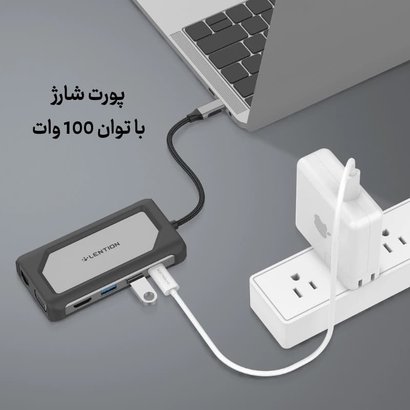 هاب 7 پورت لنشن lention C75 USB C دارای PD 100w و پورت شبکه 1 گیگ — تصویر ۵