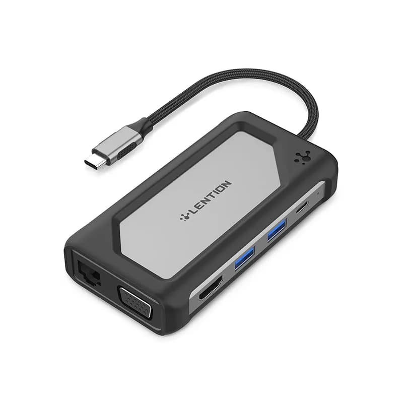 هاب 7 پورت لنشن lention C75 USB C دارای PD 100w و پورت شبکه 1 گیگ