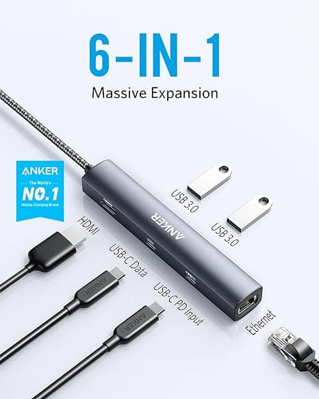 هاب انکر 6 پورت Anker 6-in-1 USB C Hub with 65W Power Delivery مدل A8365 — تصویر ۸
