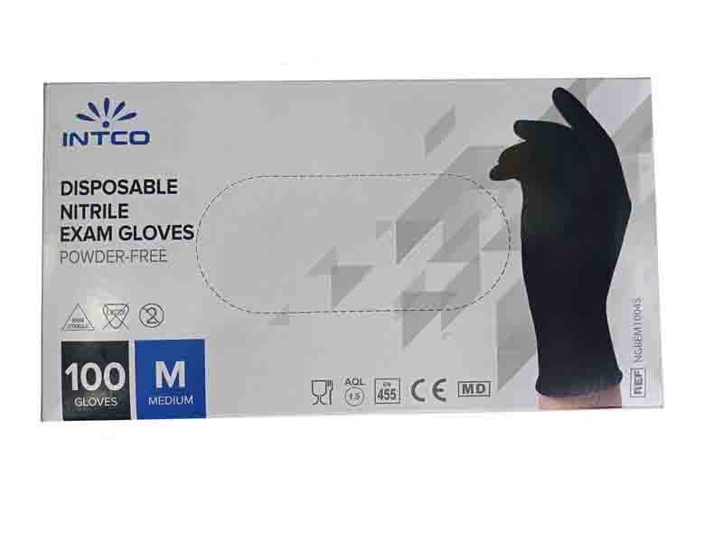 دستکش نیتریل اینتکو بسته 100 عددی سایز مدیوم(مشکی)