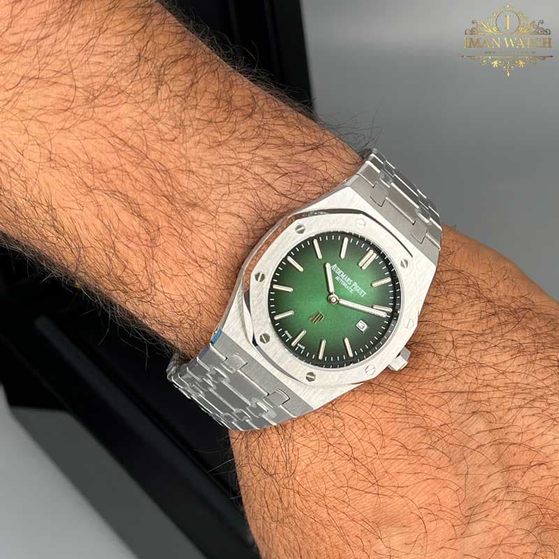 ساعت مردانه اودمار پیگه نقره ای صفحه سبز Audemars piguet 3288 — تصویر ۶