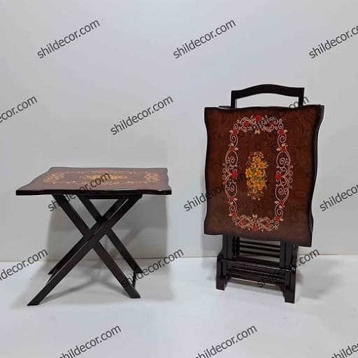 میز عسلی تاشو چمدانی پولیشی طرح گل بیدمشک چهار عددی