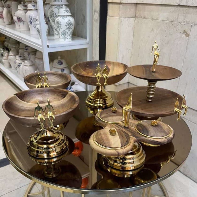 سرویس پذیرایی چوبی برنجی بالرین کد wood-baleer00