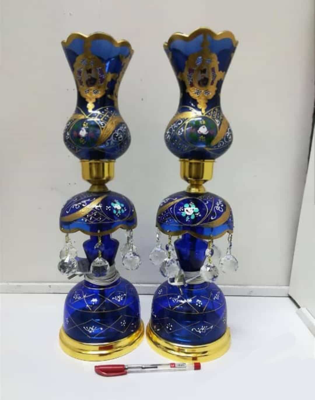 شمعدان لاله شاه عباسی 2 عددی آبی کد 4613