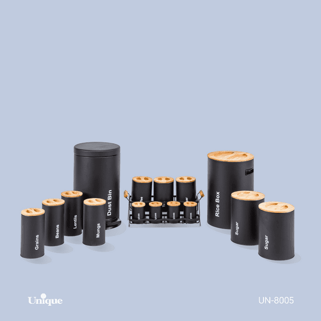 سرویس آشپزخانه 16 مشکی سنباده ای درب چوبی یونیک کد UN-8005
