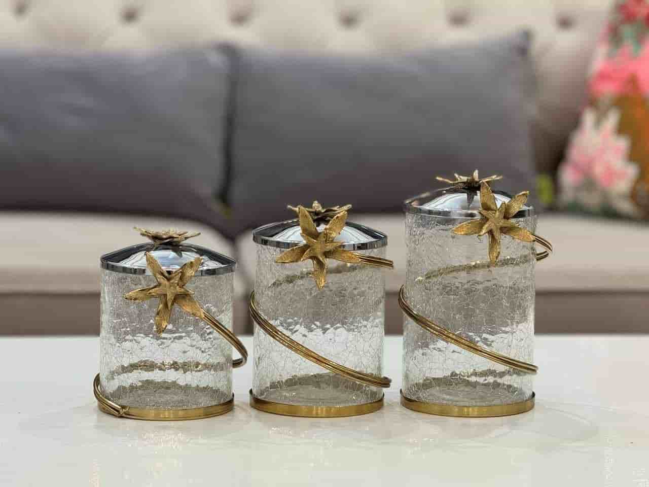 بانکه برنجی شیشه ای سه سایز کد 1389