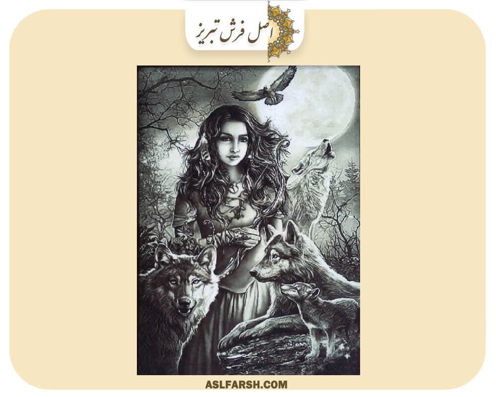 تابلو فرش دستباف دختر و گرگ — تصویر ۳