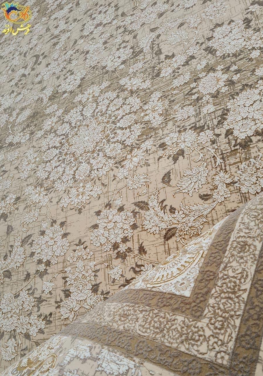 فرش ماشینی افرند 1200 شانه گل برجسته زمینه کرم کد 2262 — تصویر ۴