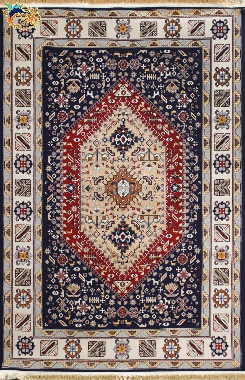 گلیم ماشینی افرند زمینه سرمه ای کد 9906