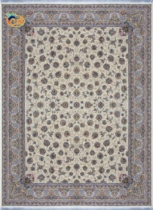 فرش ماشینی افرند دستباف نما گل ابریشم 1250 شانه زمینه موزی کد 24850