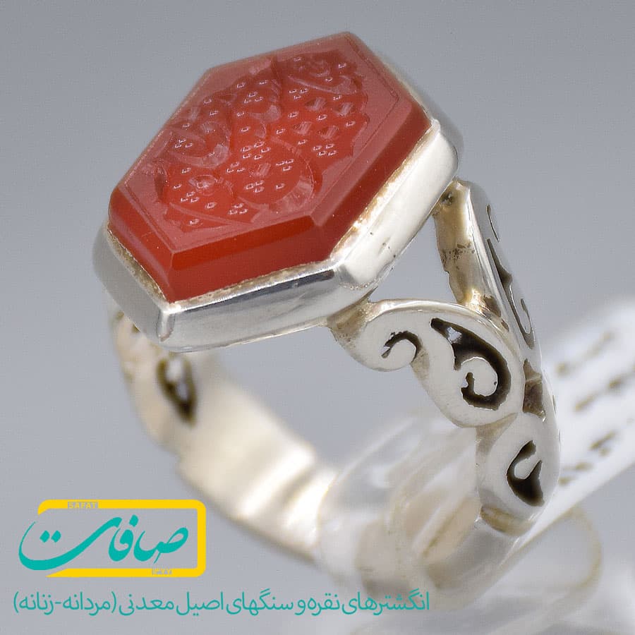 انگشتر عقیق یمنی خطی “یا حسین مظلوم” مردانه «کد 3504» — تصویر ۷