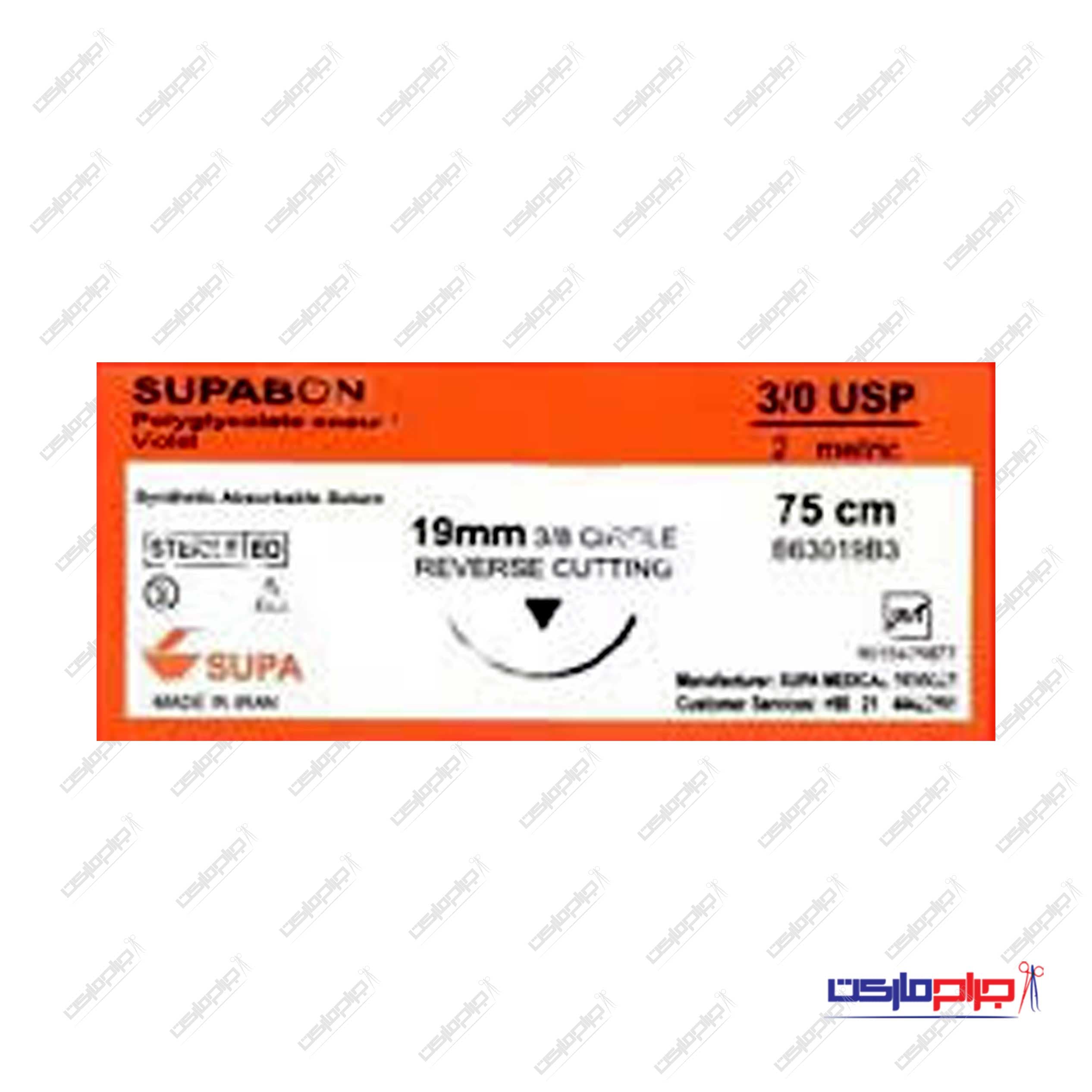 نخ بخیه ویکریل 0.3 کات سوزن 19