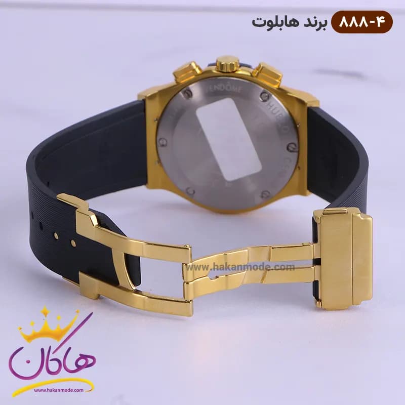 ساعت هابلوت مردانه بند رابر کرنوگراف صفحه اسکلتون قاب مشکی 888/4 — تصویر ۳