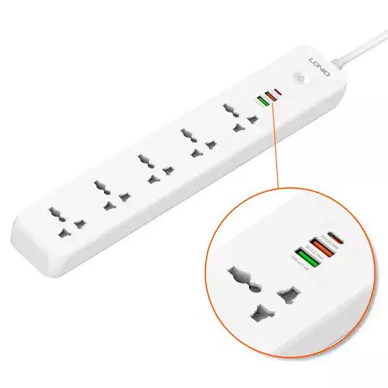 چند راهی 5 خانه برق ارت دار الدینیو SC5319 با کابل 2 متری + شارژر USB و Type-C — تصویر ۳