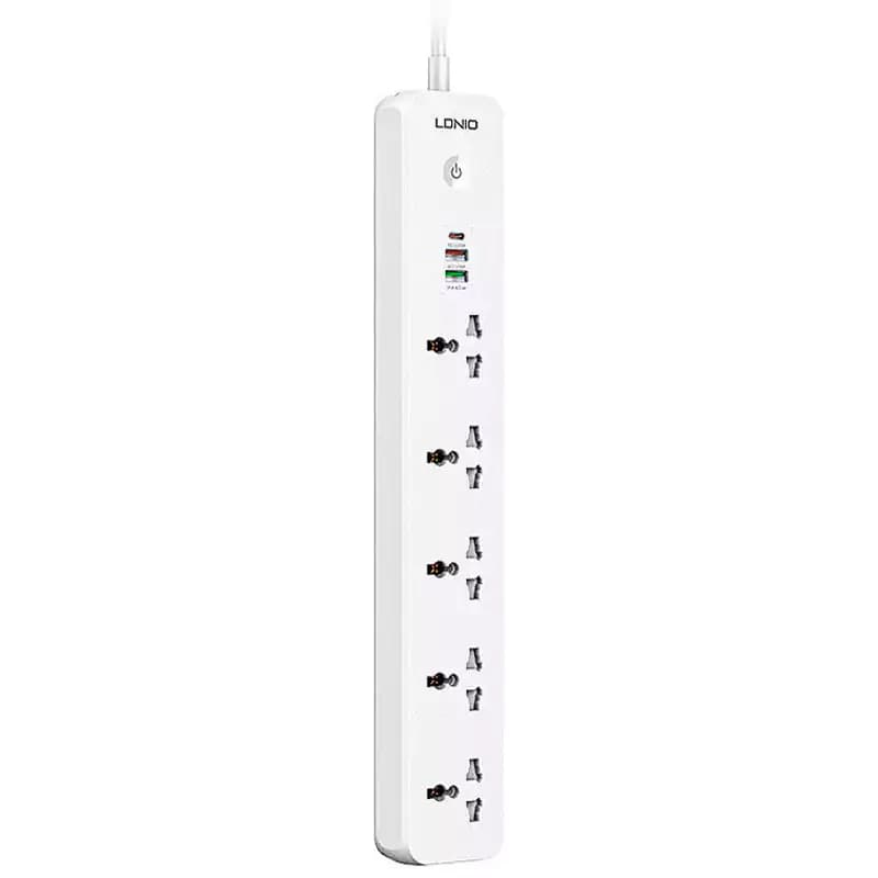 چند راهی 5 خانه برق ارت دار الدینیو SC5319 با کابل 2 متری + شارژر USB و Type-C