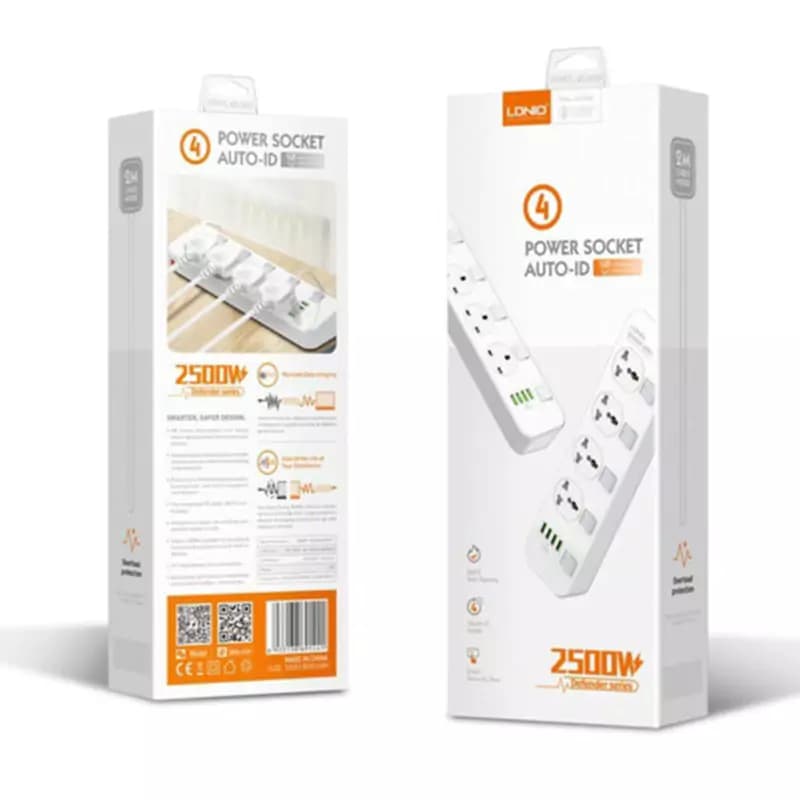چند راهی 4 خانه برق ارت دار LDNIO SC4408 با کابل 2 متری + شارژر USB — تصویر ۶
