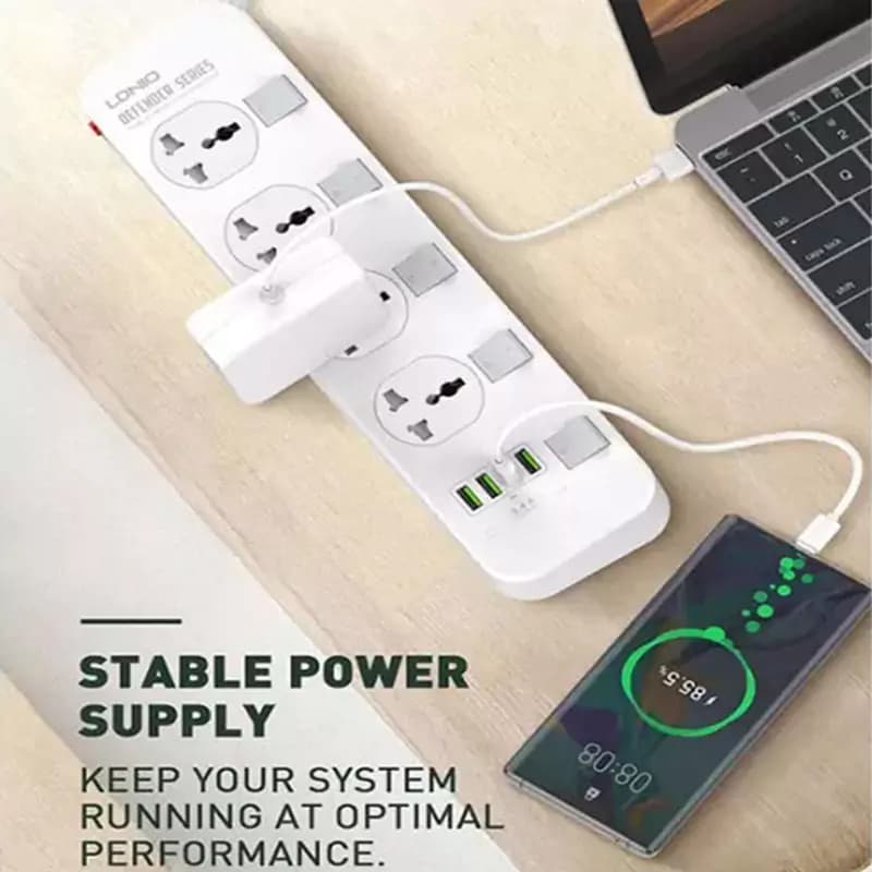 چند راهی 4 خانه برق ارت دار LDNIO SC4408 با کابل 2 متری + شارژر USB — تصویر ۷