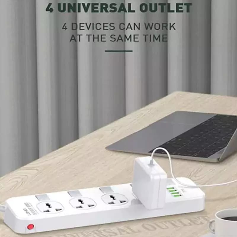 چند راهی 4 خانه برق ارت دار LDNIO SC4408 با کابل 2 متری + شارژر USB — تصویر ۸